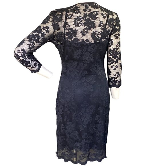 ABS Allen Schwartz Stretch Lace Sheath Evening Dress Sz M Black #128J - Picture 4 of 5